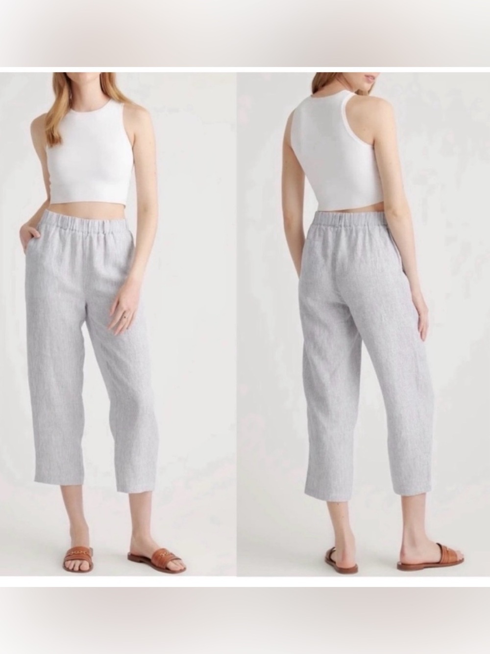Quince 100% European Linen Pants Blue Pinstripe Size Small